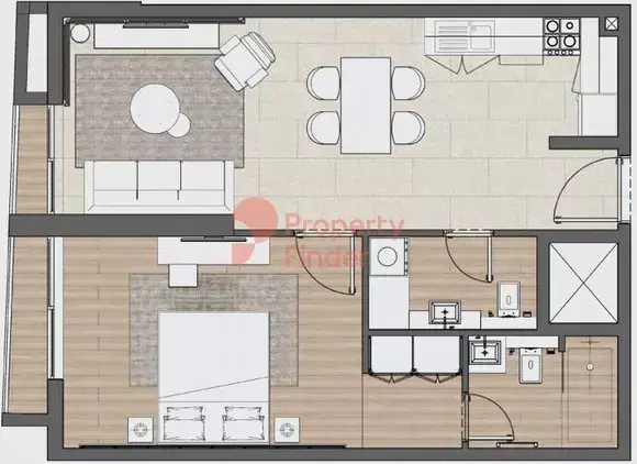 Планировка — 1-спальная, 67 м²