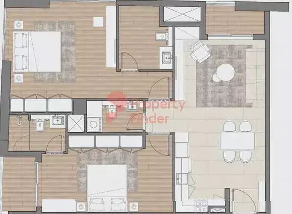 Планировка — 2-спальная, 107 м²