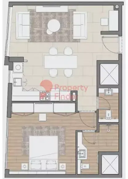 Планировка — 1-спальная, 67 м²