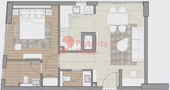 Планировка — 1-спальная, 58 м²