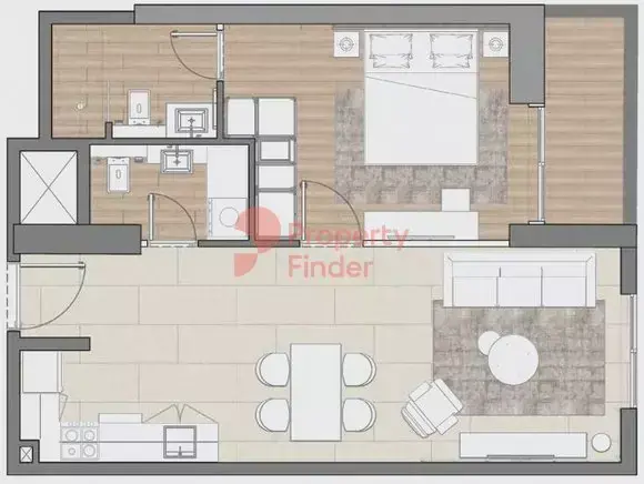 Планировка — 1-спальная, 75 м²