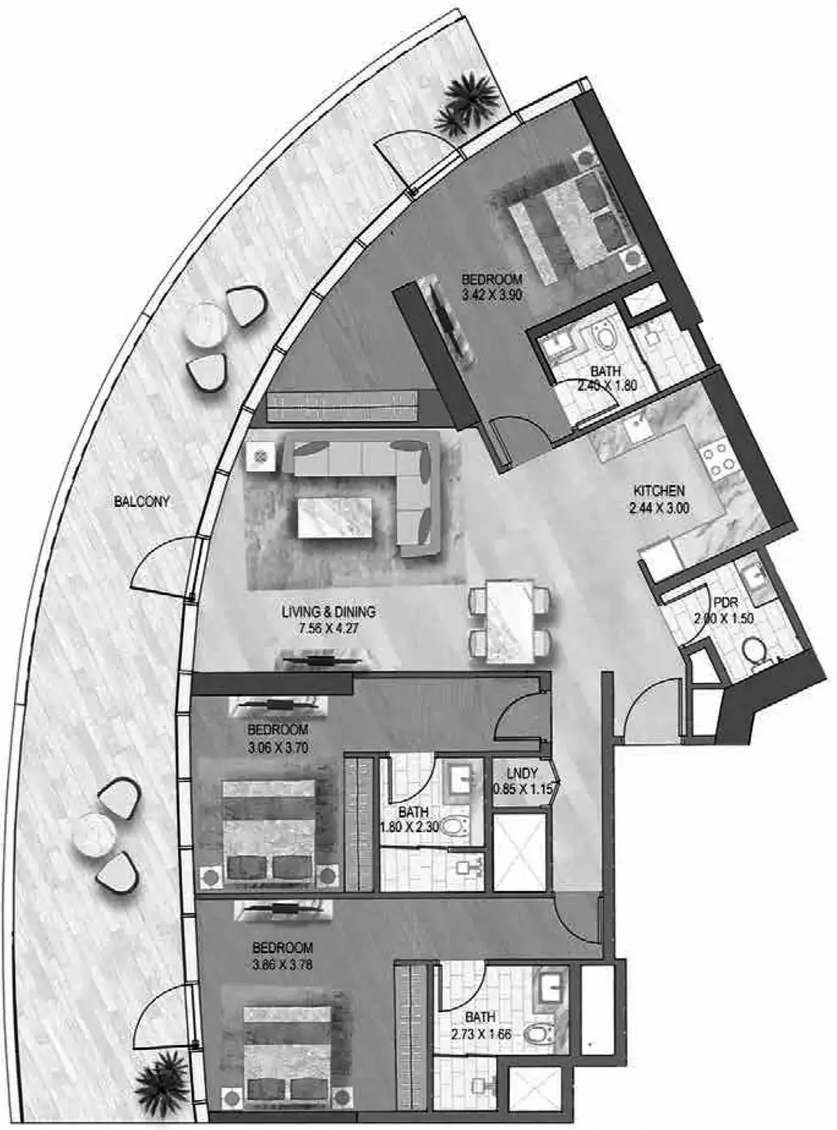 Планировка — 3-спальная, 187 м²
