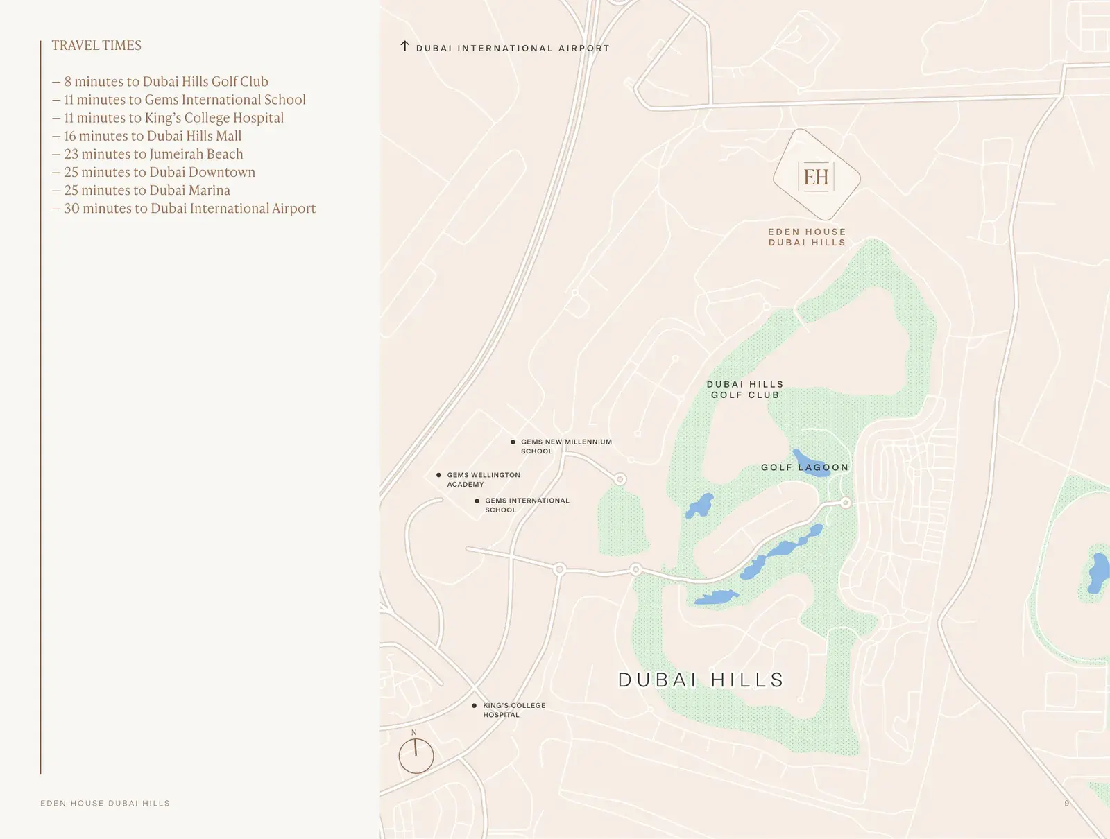Eden House Dubai Hills — сколько ехать до точек города