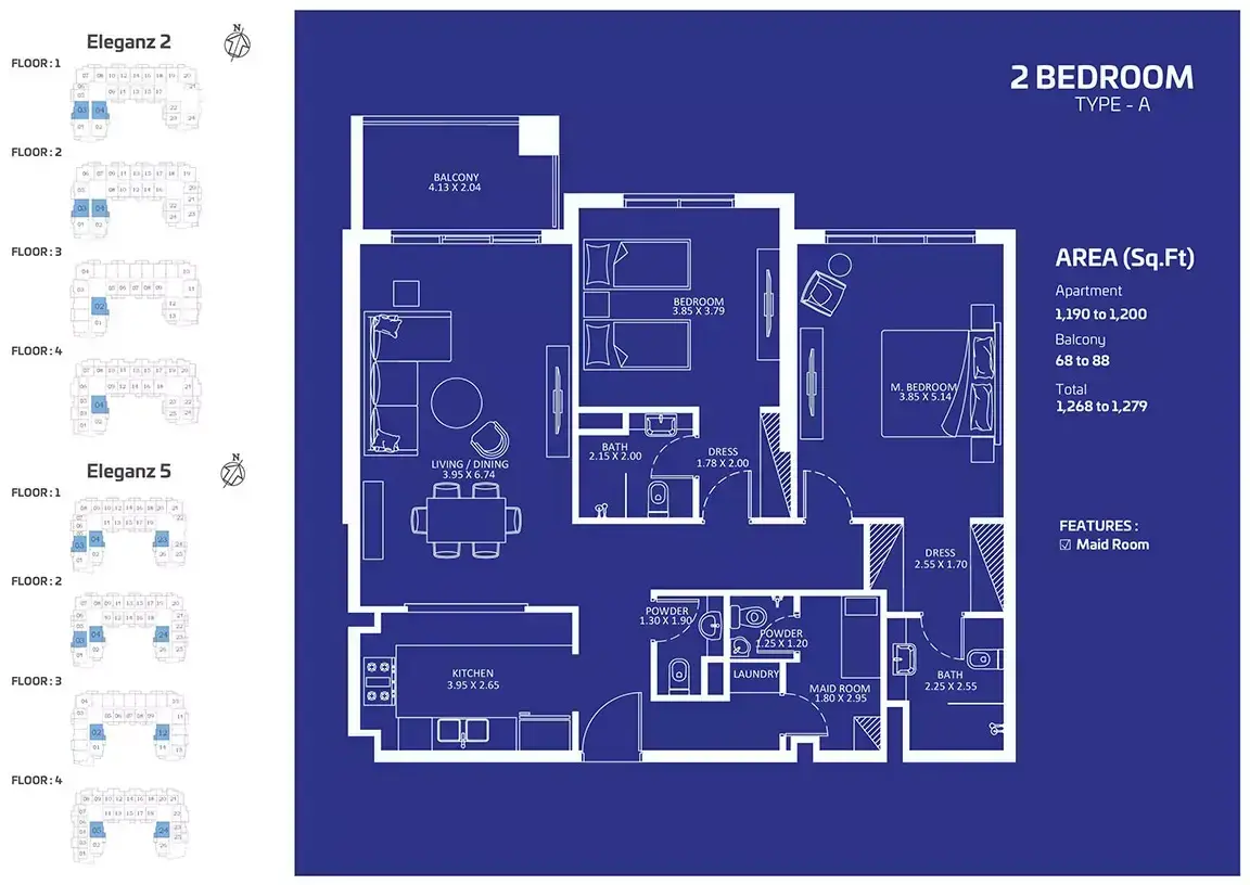 Планировка — 2-спальная, 119 м²