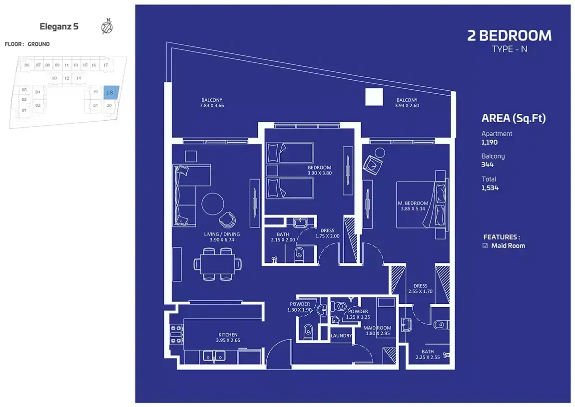 Планировка — 2-спальная, 143 м²