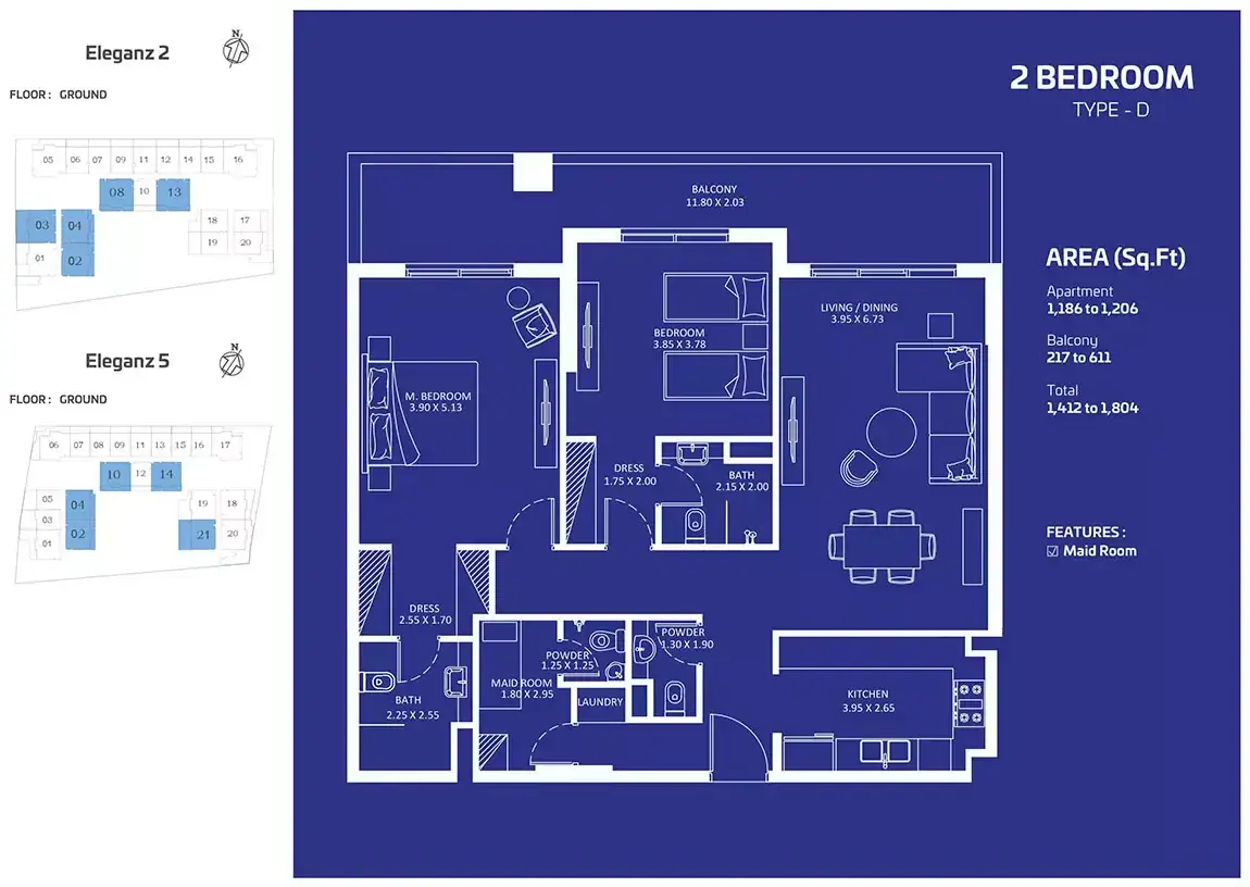 Планировка — 2-спальная, 168 м²