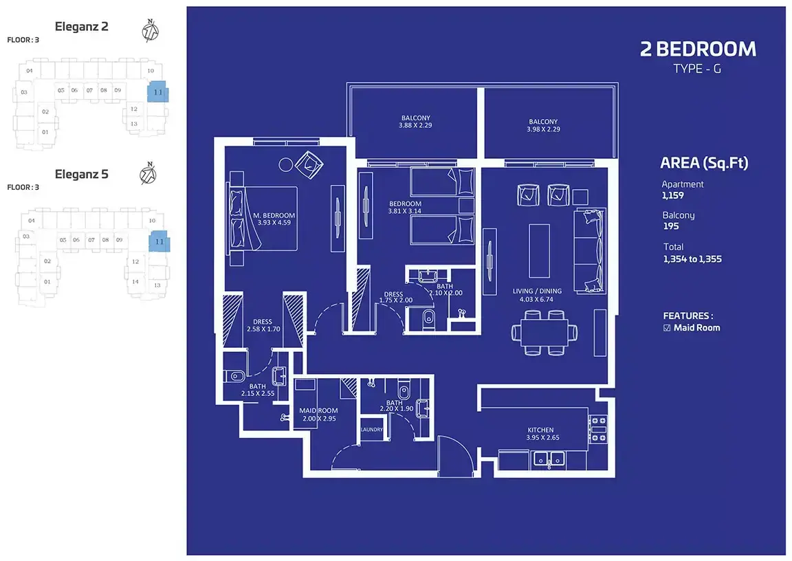 Планировка — 2-спальная, 126 м²