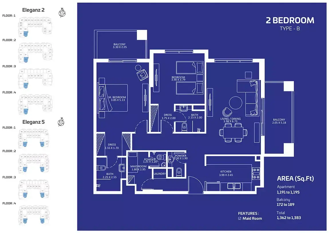 Планировка — 2-спальная, 128 м²