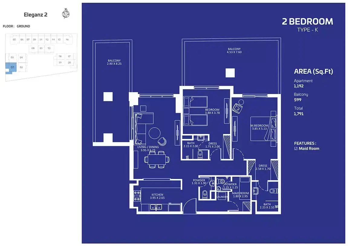 Планировка — 2-спальная, 166 м²