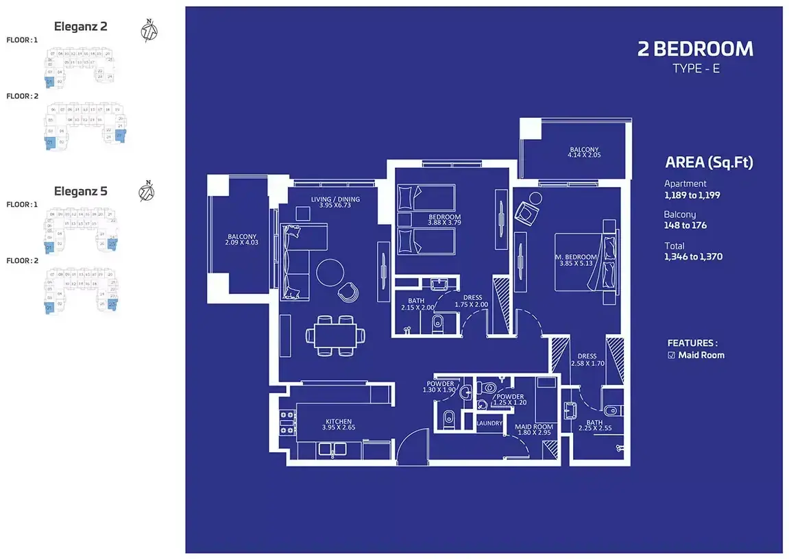 Планировка — 2-спальная, 127 м²