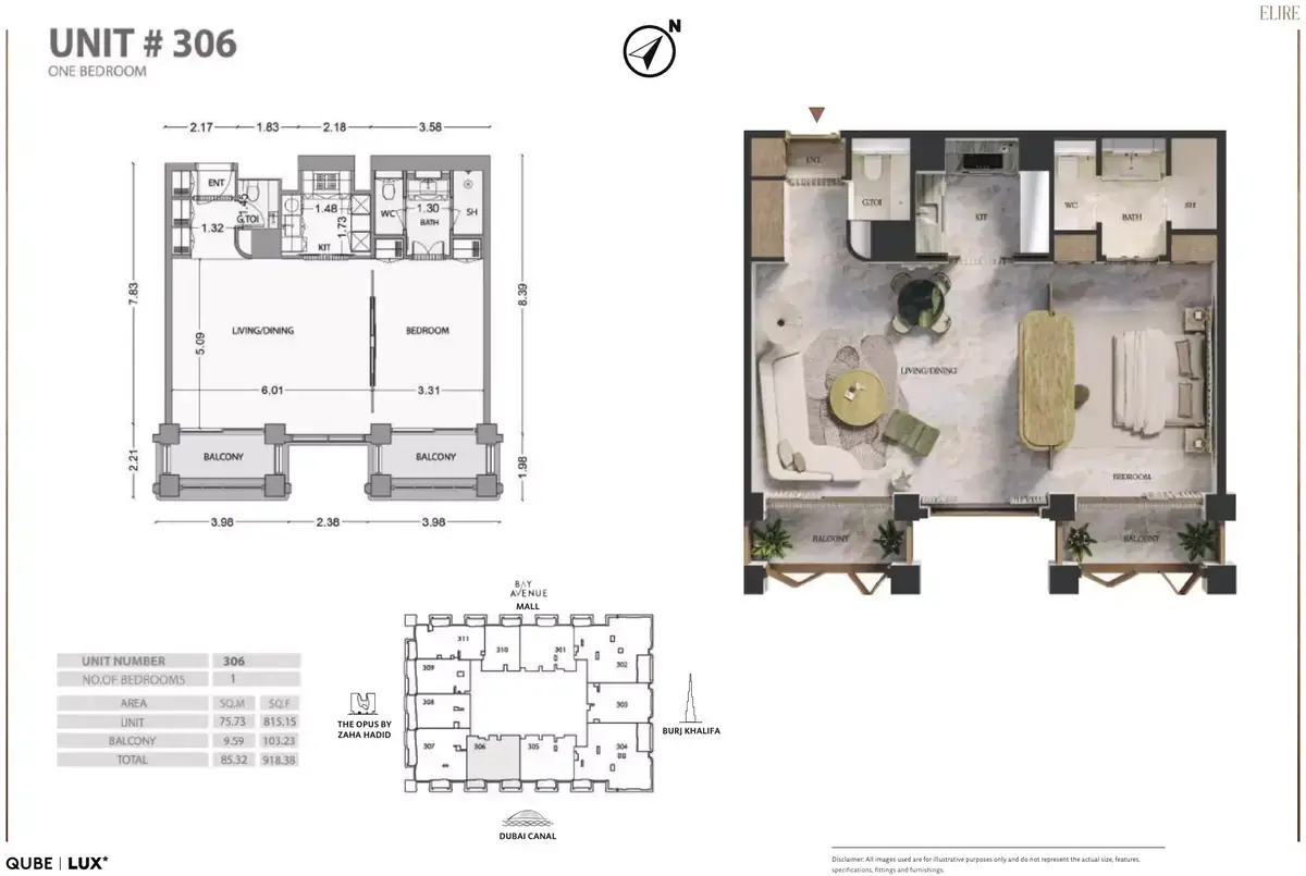 Планировка — 1-спальная, 85 м²