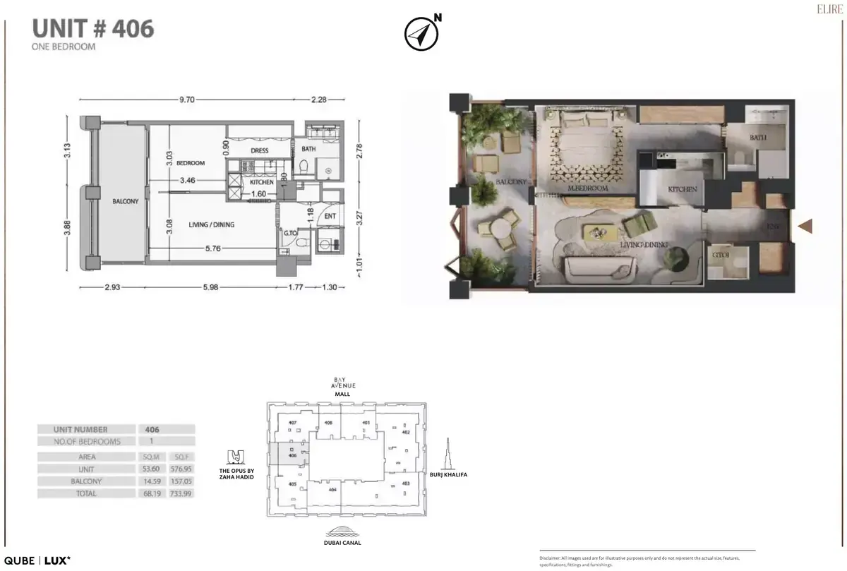 Планировка — 1-спальная, 68 м²