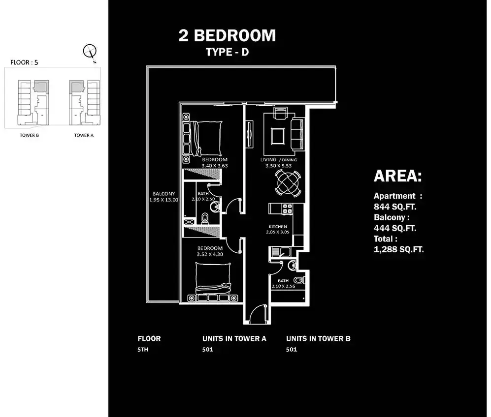 Планировка — 2-спальная, 120 м²