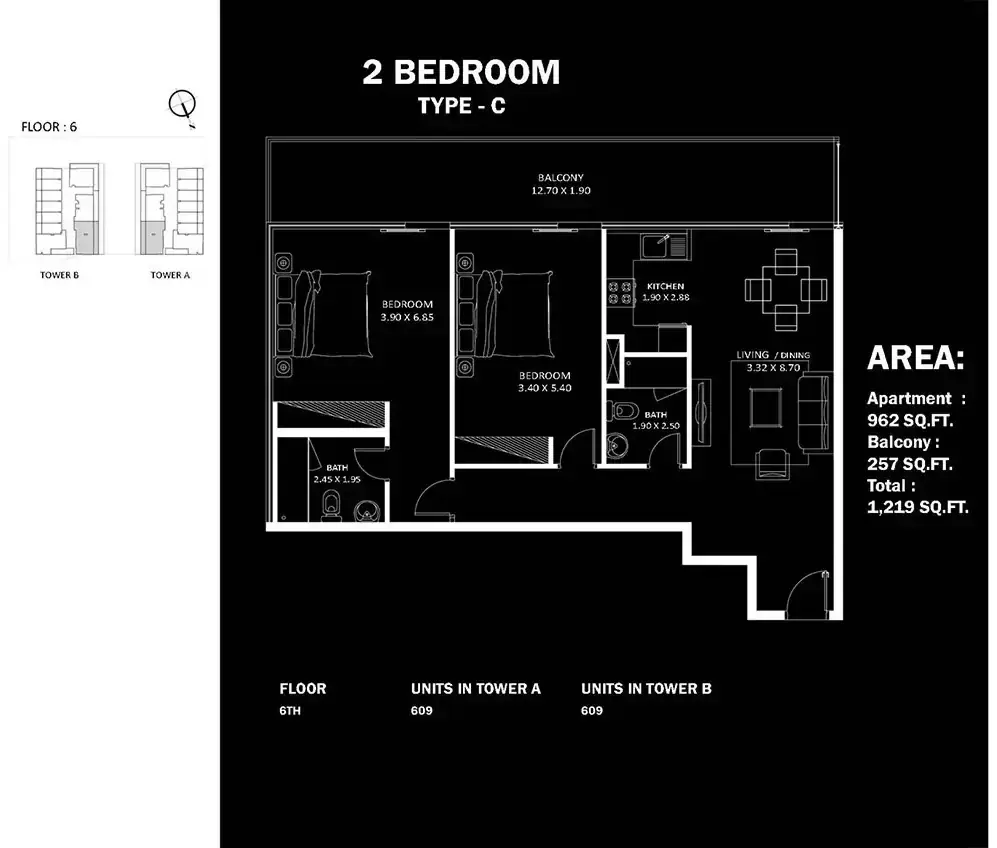 Планировка — 2-спальная, 113 м²