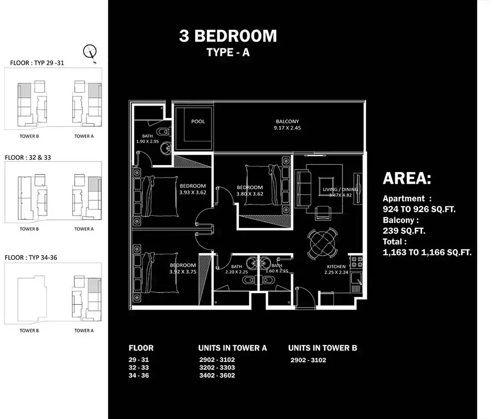 Планировка — 3-спальная, 108 м²