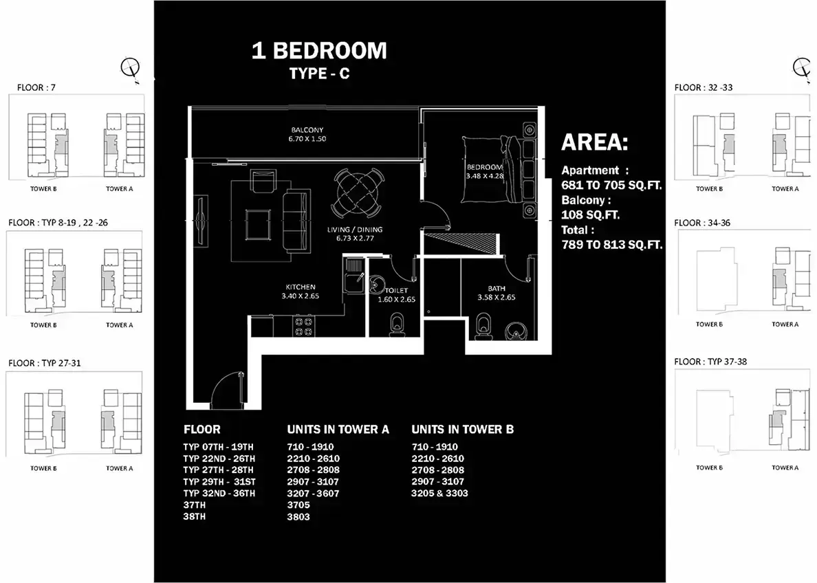 Планировка — 1-спальная, 76 м²