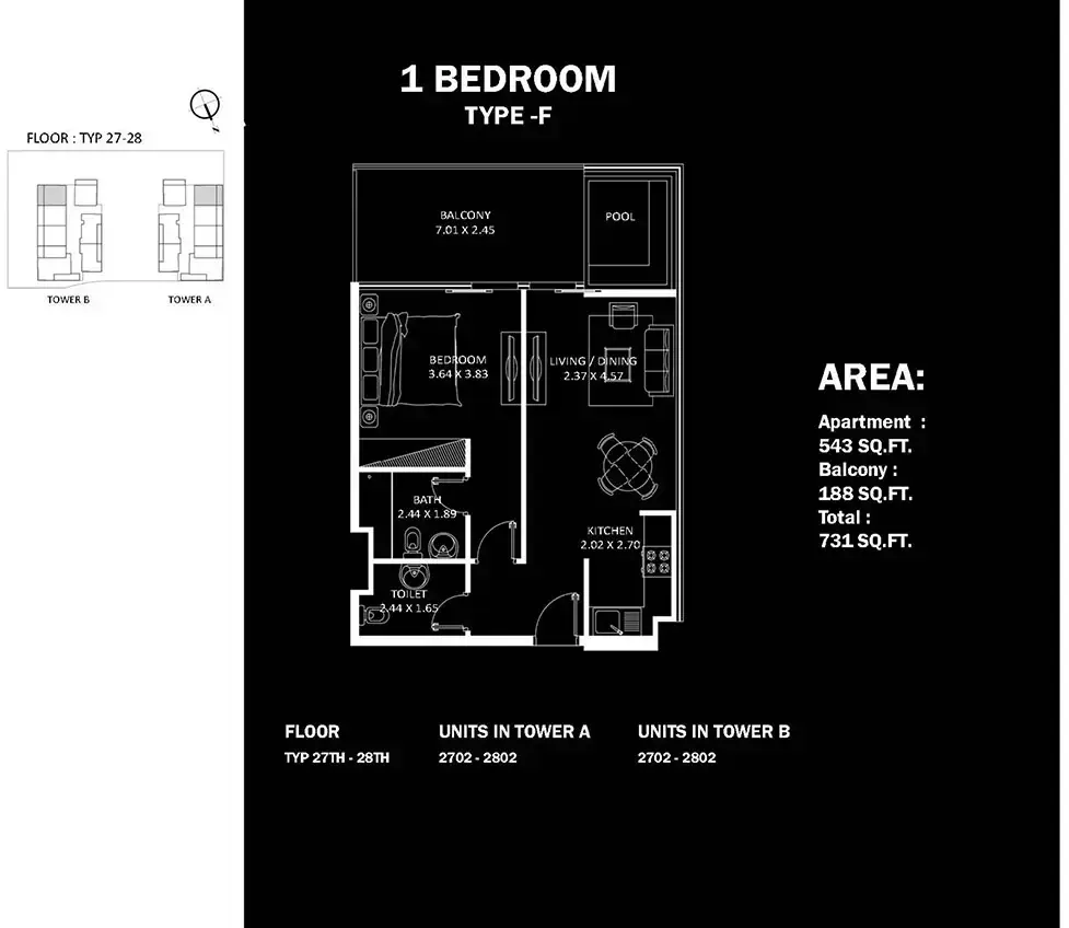 Планировка — 1-спальная, 68 м²