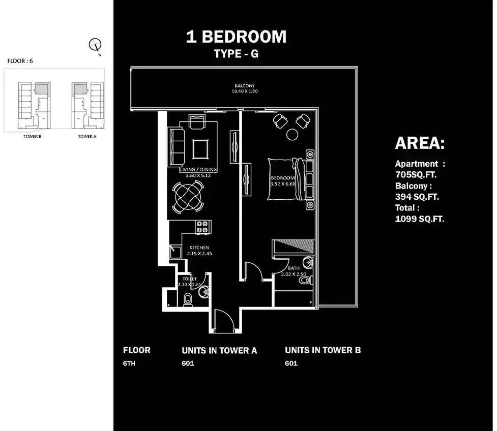 Планировка — 1-спальная, 102 м²