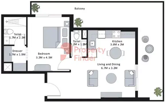 Планировка — 1-спальная, 85 м²