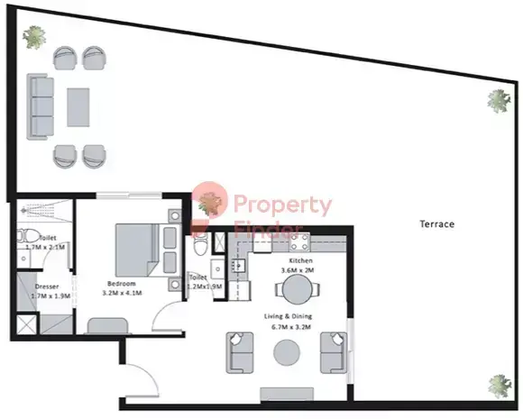 Планировка — 1-спальная, 164 м²