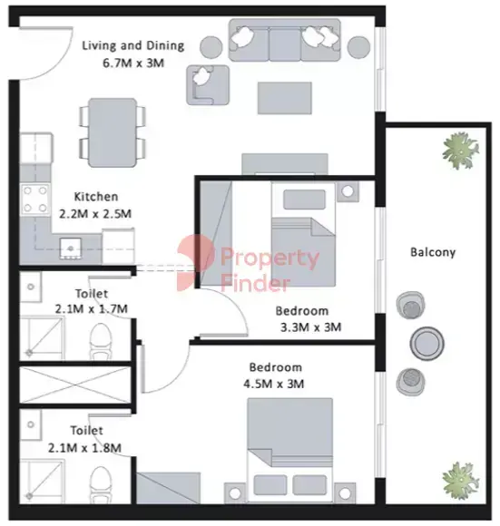 Планировка — 2-спальная, 82 м²