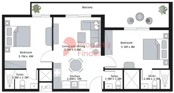 Планировка — 2-спальная, 86 м²