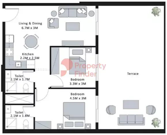 Планировка — 2-спальная, 116 м²