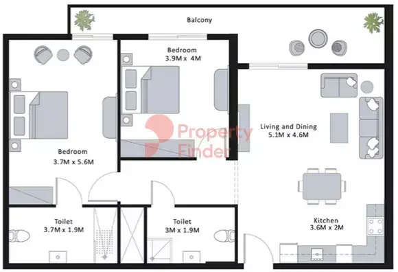 Планировка — 2-спальная, 114 м²