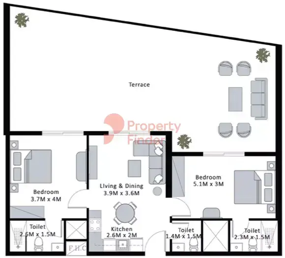 Планировка — 2-спальная, 143 м²