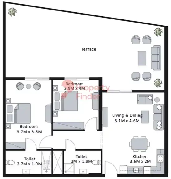 Планировка — 2-спальная, 170 м²