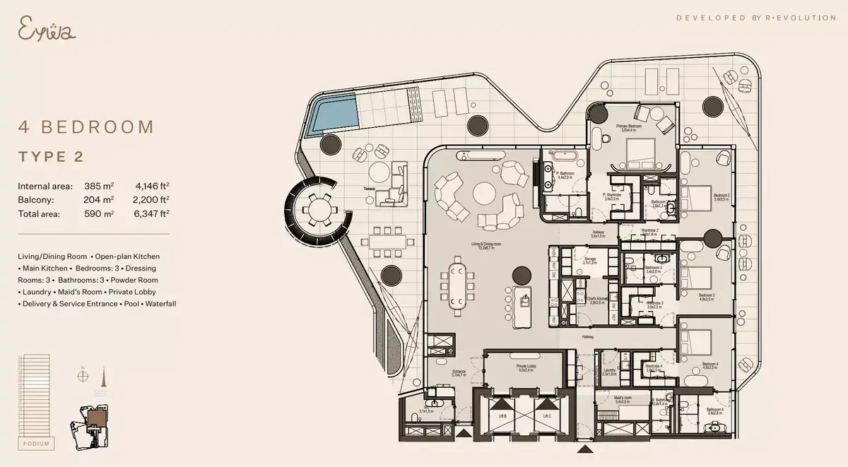 Планировка — квартира, 590 м²