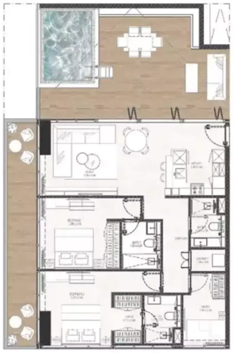 Планировка — 2-спальная, 151 м²