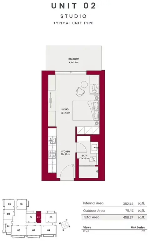 Планировка — Студия, 43 м²