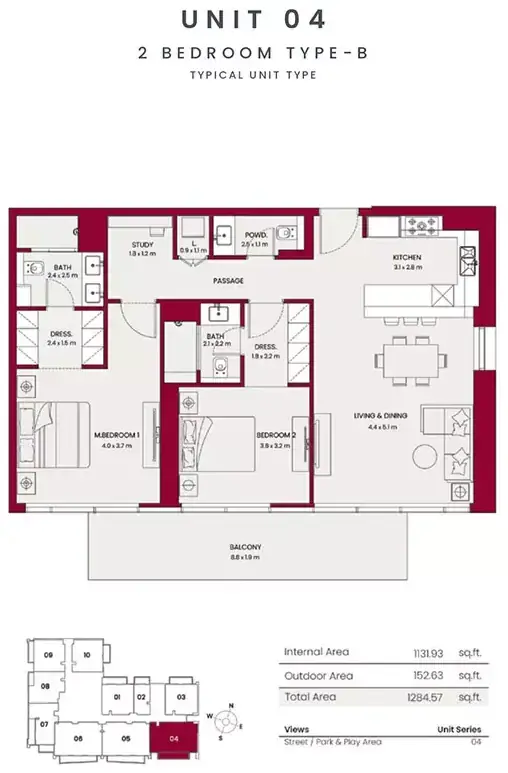 Планировка — 2-спальная, 119 м²