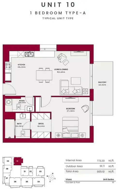 Планировка — 1-спальная, 80 м²