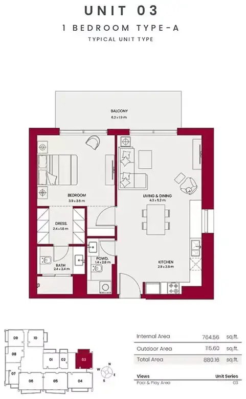 Планировка — 1-спальная, 82 м²