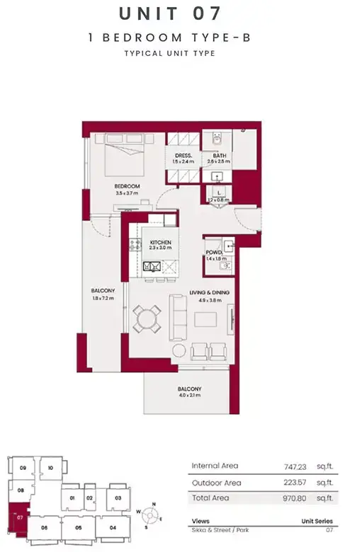 Планировка — 1-спальная, 90 м²