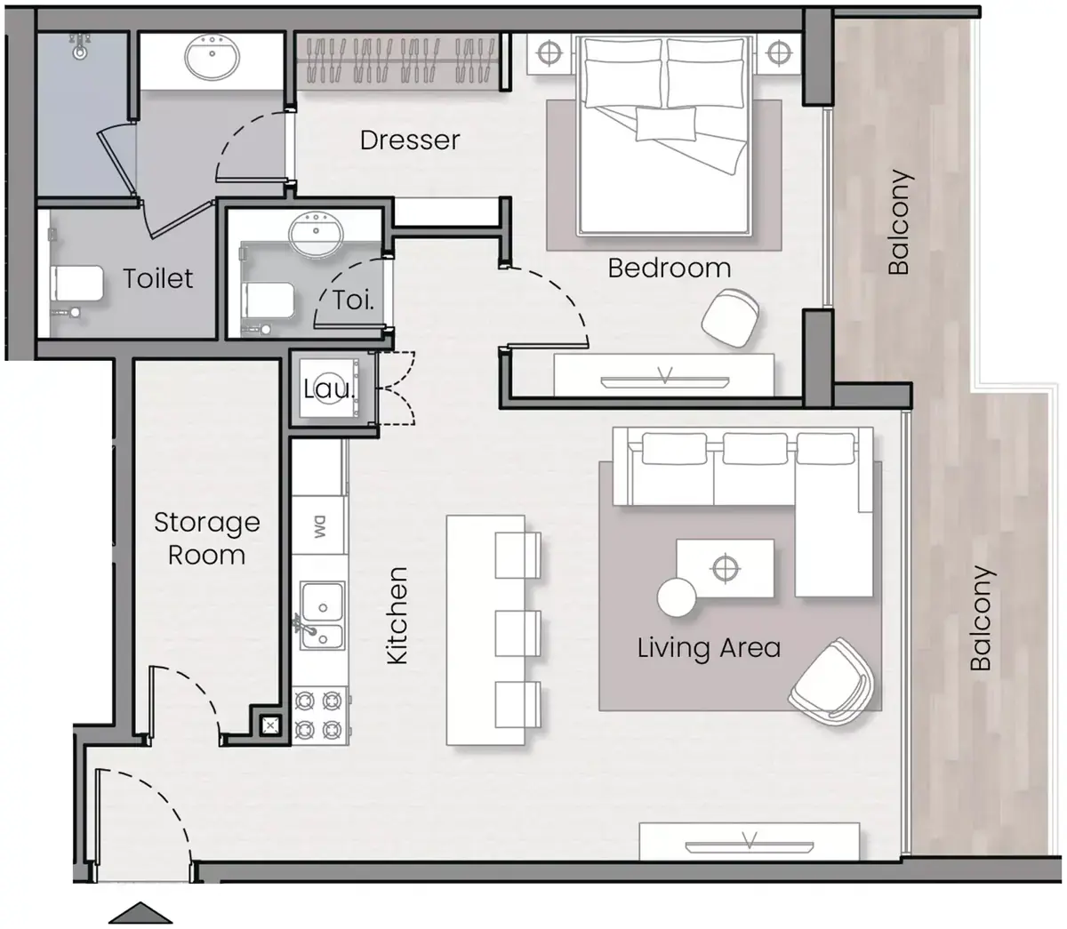 Планировка — 1-спальная, 83 м²