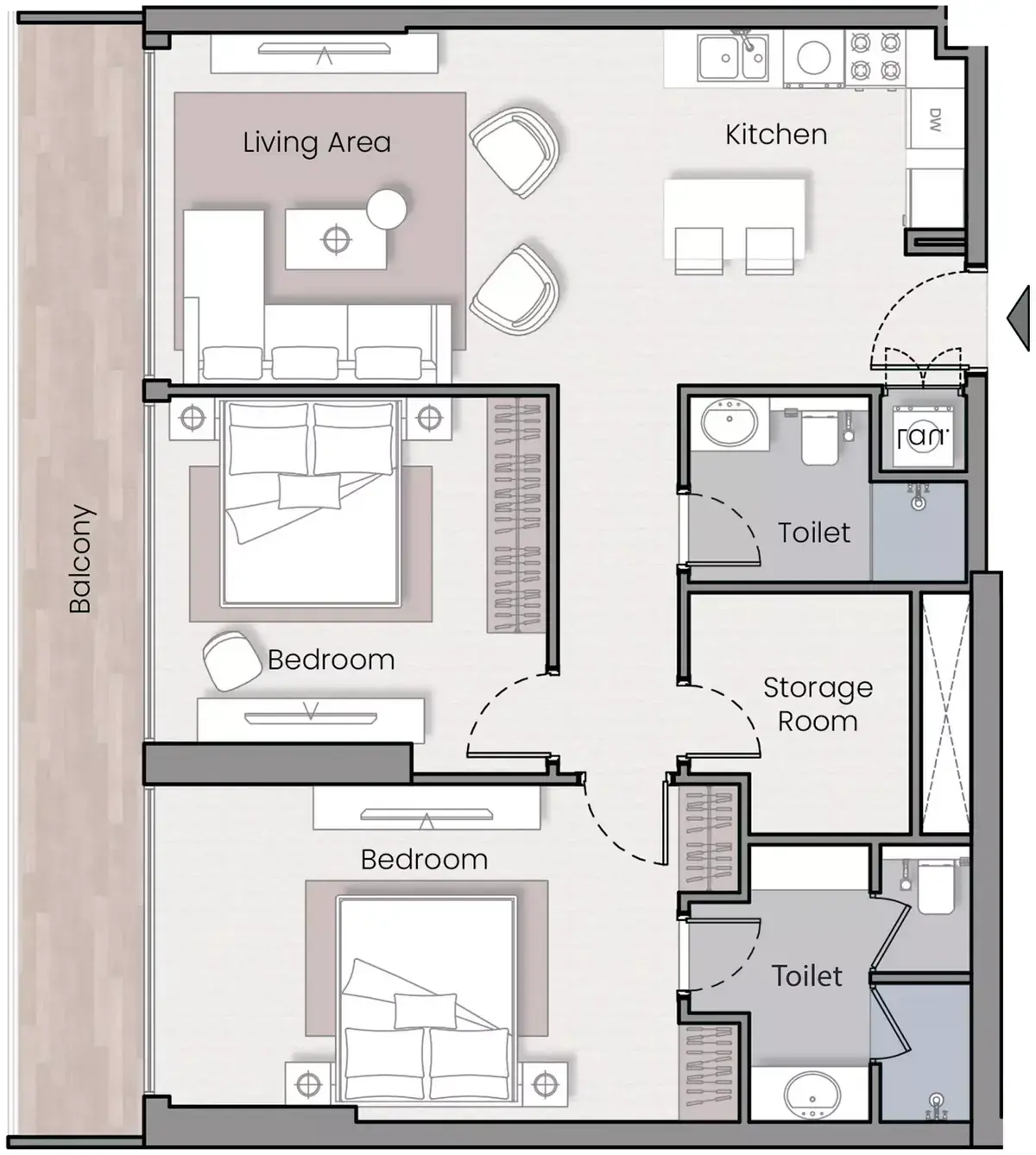 Планировка — 2-спальная, 104 м²