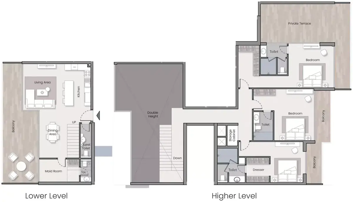 Планировка — 3-спальная, 268 м²