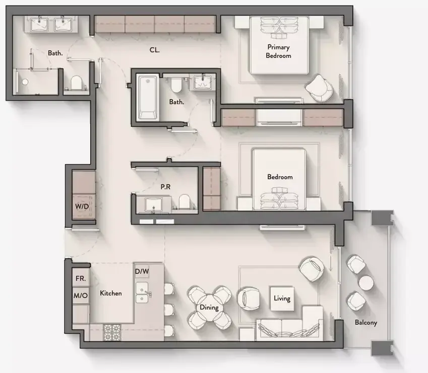 Планировка — 2-спальная, 117 м²
