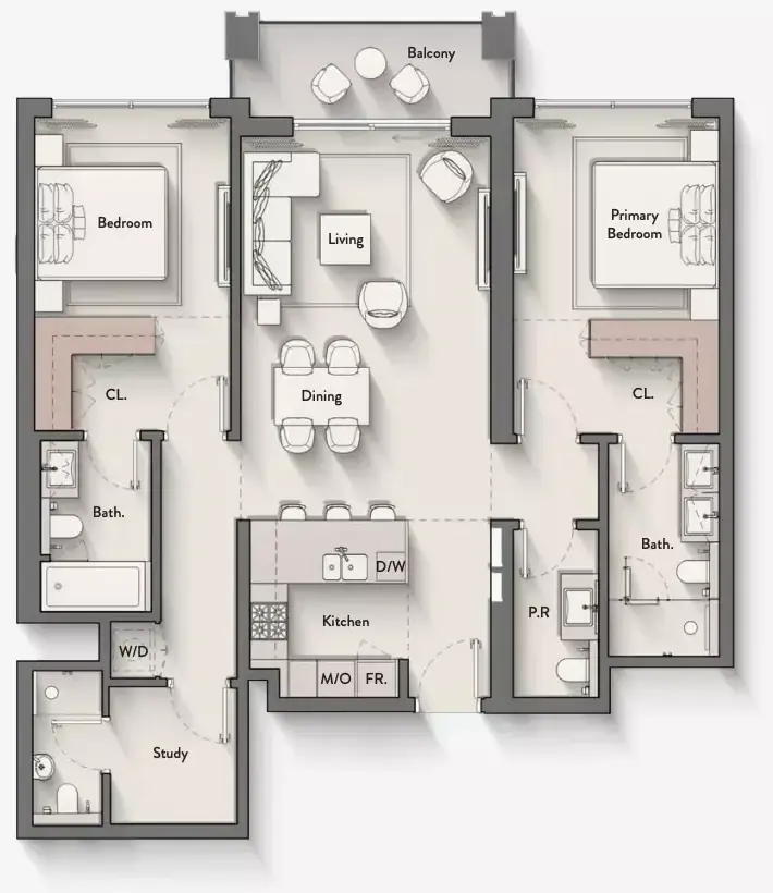 Планировка — 2-спальная, 114 м²