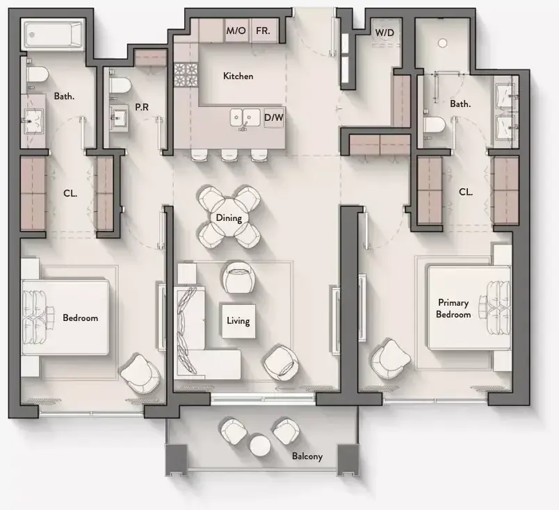 Планировка — 2-спальная, 114 м²