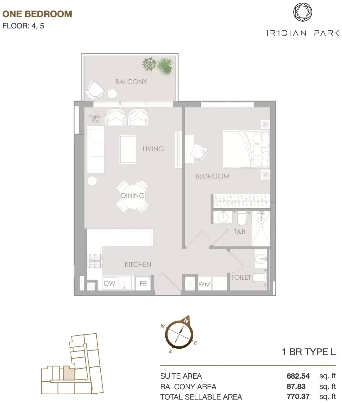 Планировка — 1-спальная, 72 м²