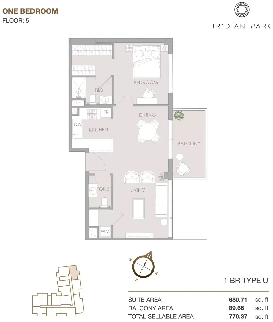 Планировка — 1-спальная, 72 м²