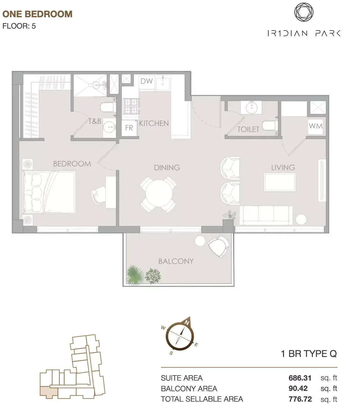 Планировка — 1-спальная, 72 м²