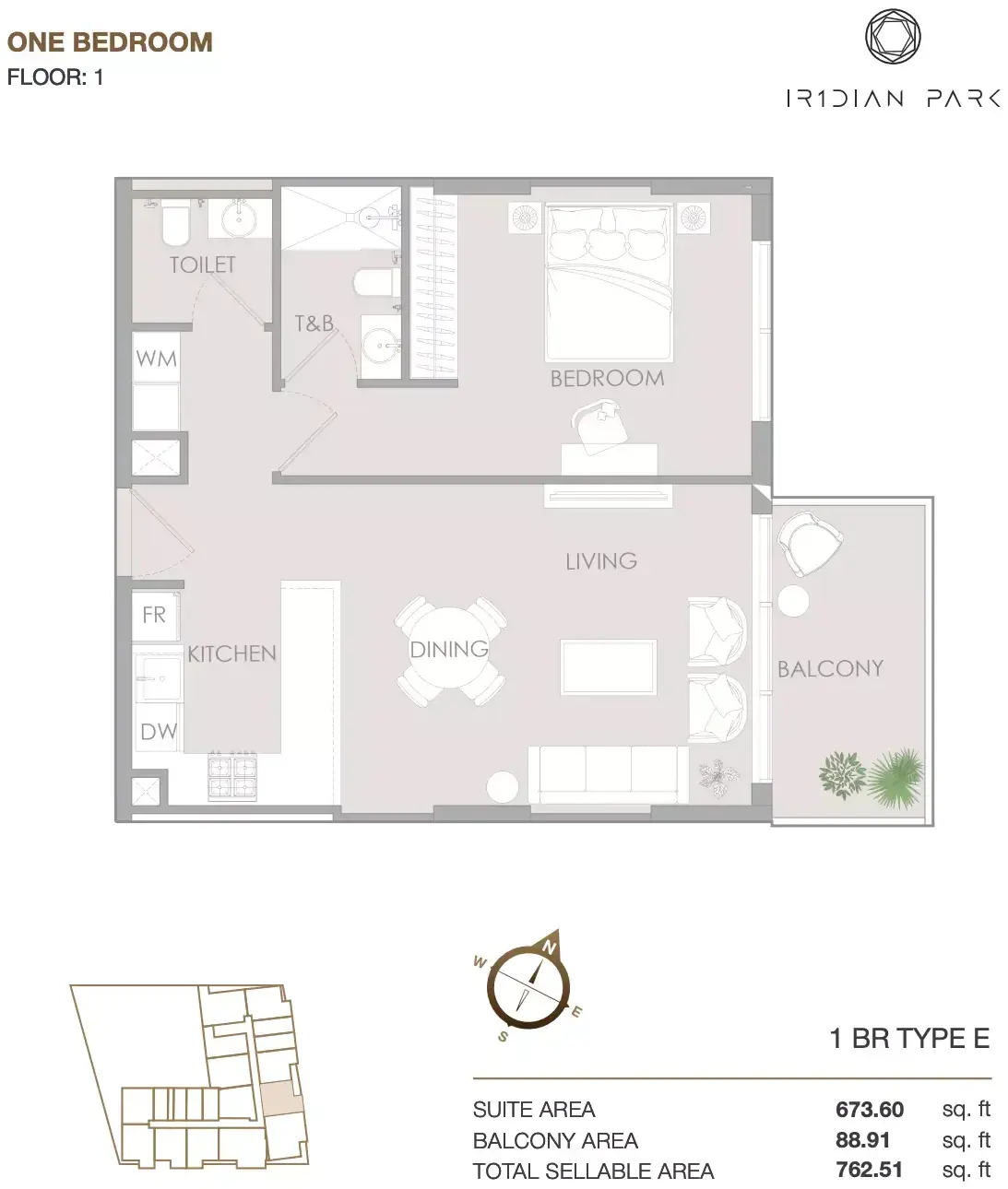 Планировка — 1-спальная, 71 м²