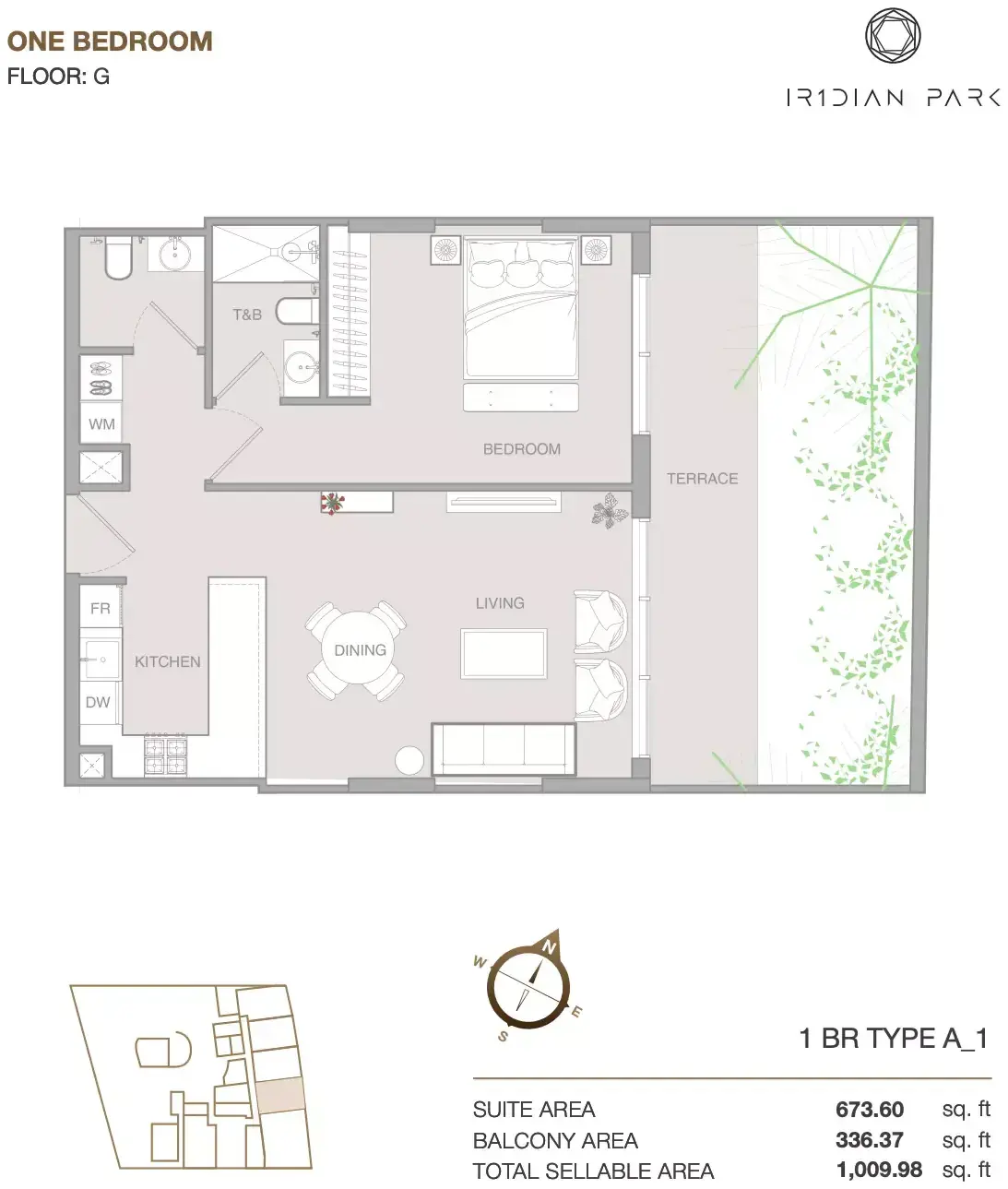 Планировка — 1-спальная, 94 м²