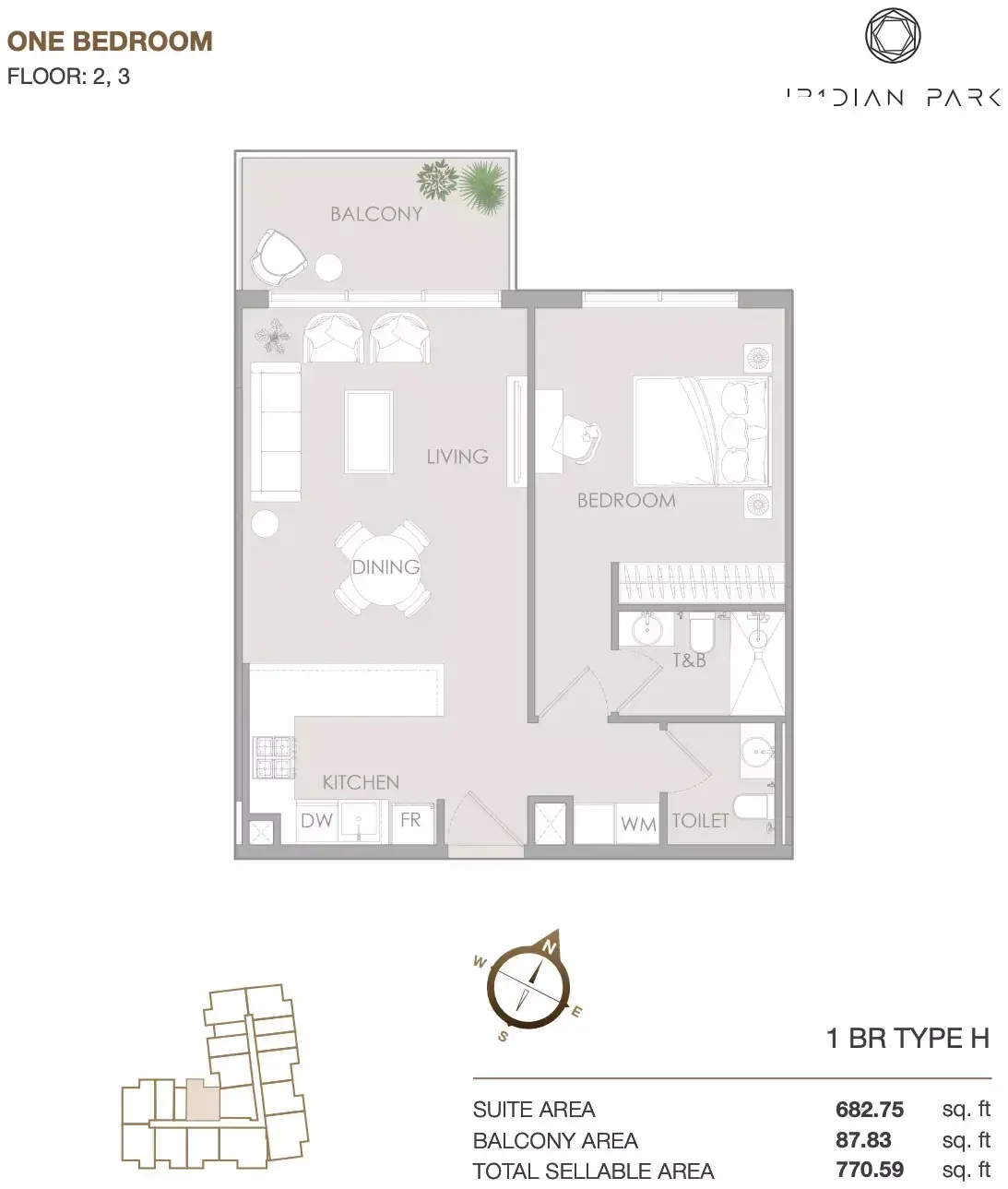 Планировка — 1-спальная, 72 м²