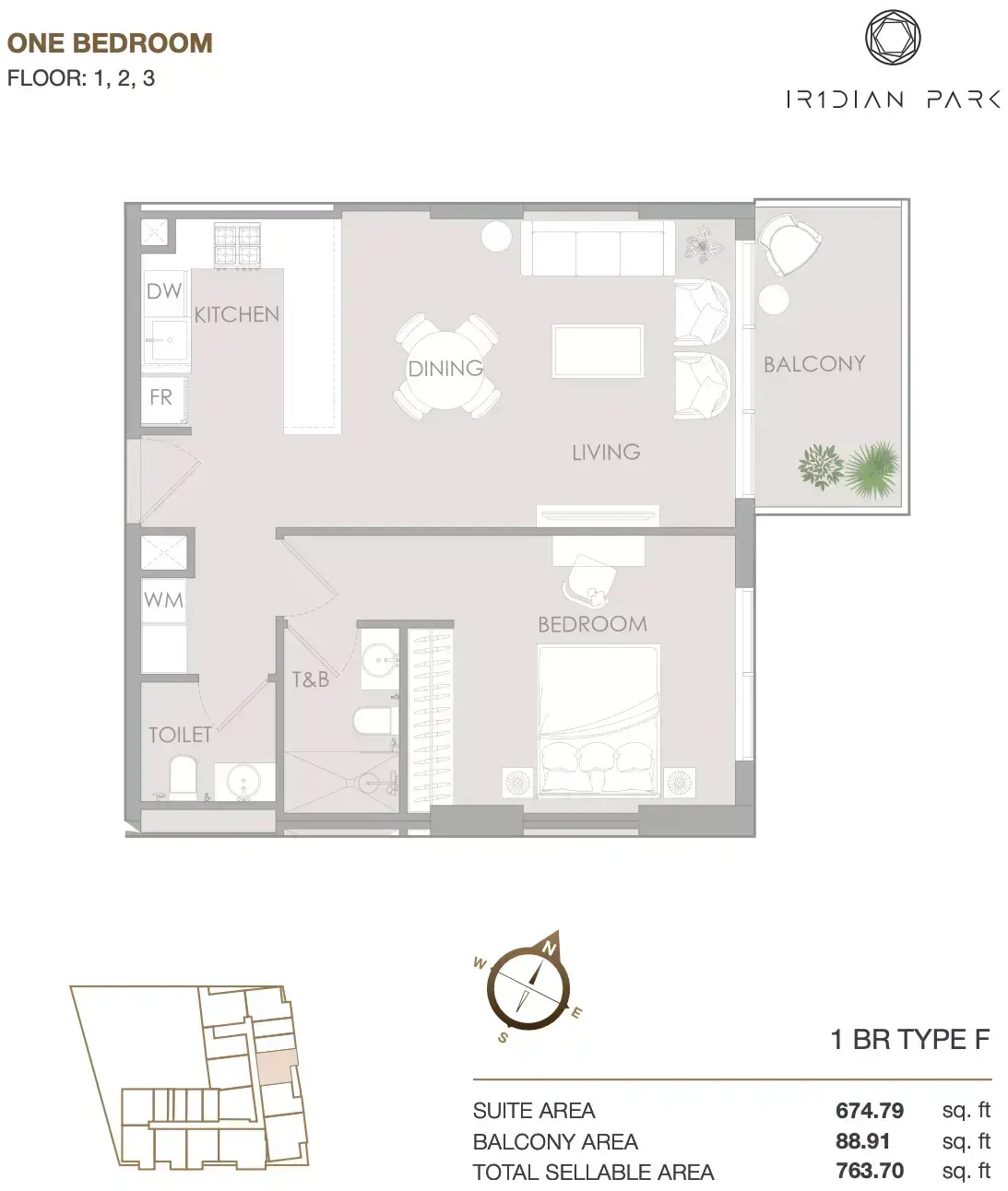 Планировка — 1-спальная, 71 м²